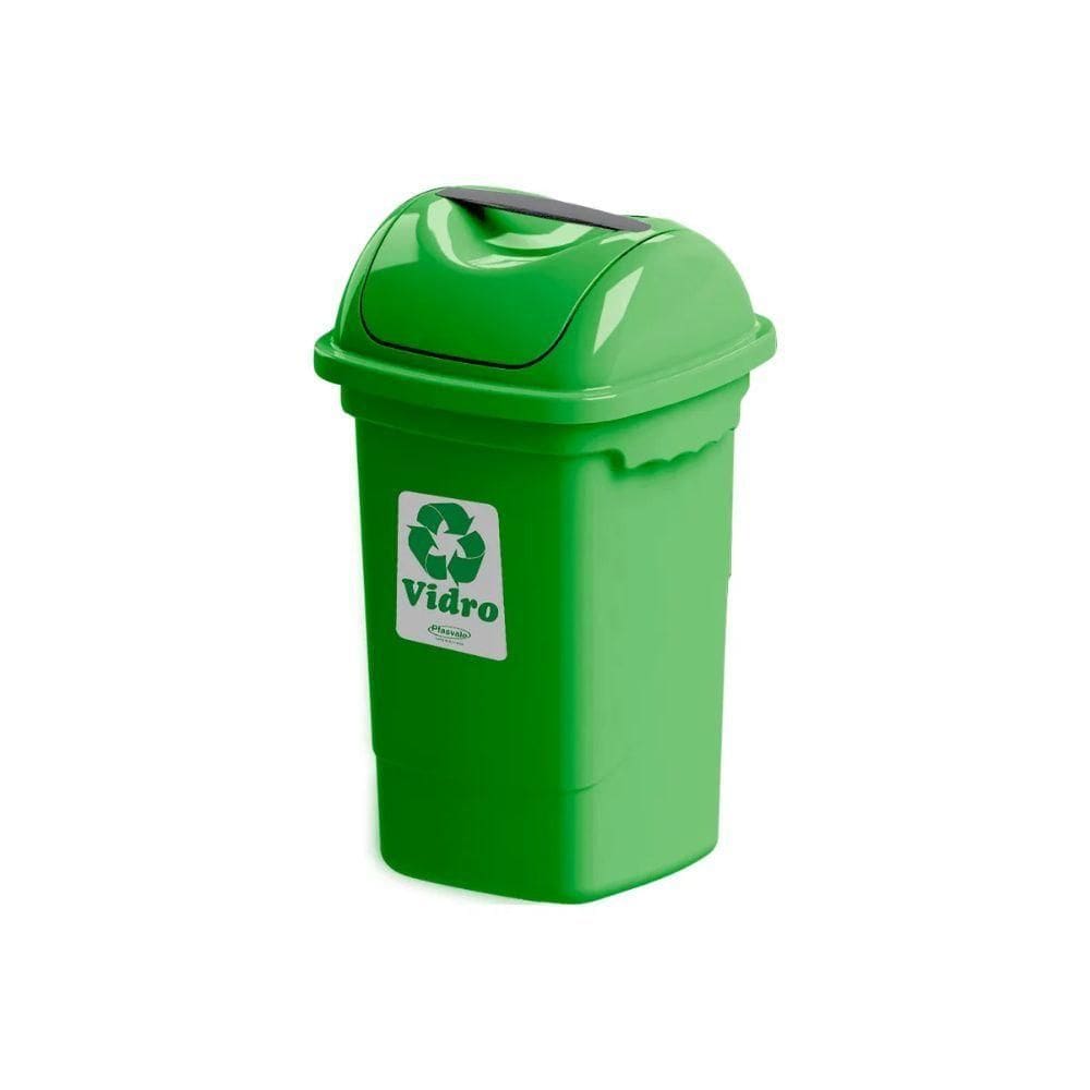 Lixeira Seletiva Basculante 30l Plasvale Verde Vidro Verde