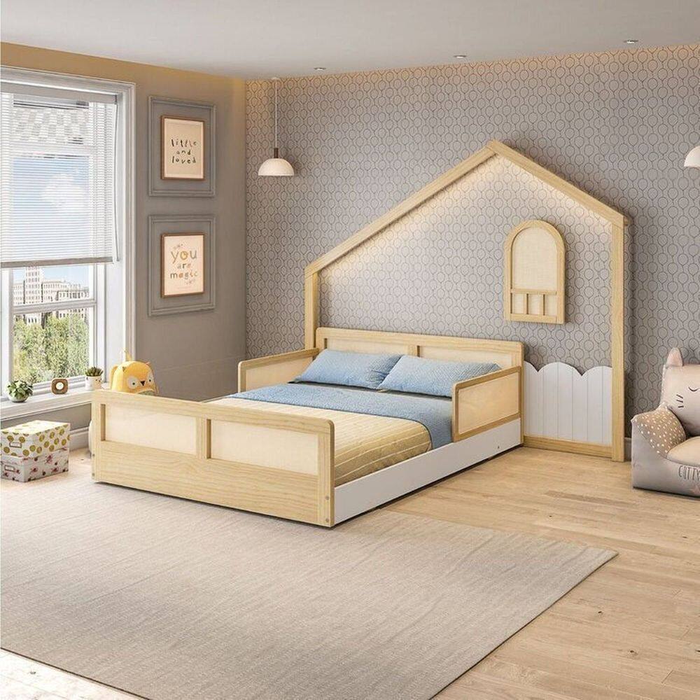 Cama Lift Reversível Casal e Moldura com Led New Garden Casatema Natural/Branco