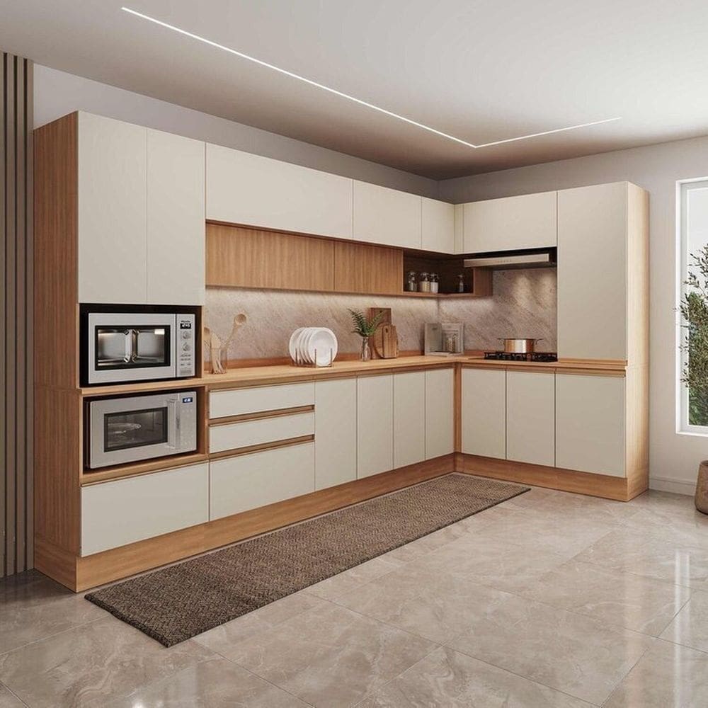 Cozinha Modulada 10 Peças com Armários, Balcões, Torre Quente e Paneleiro Aroeira Cabecasa Madeirama Cinza Sereno