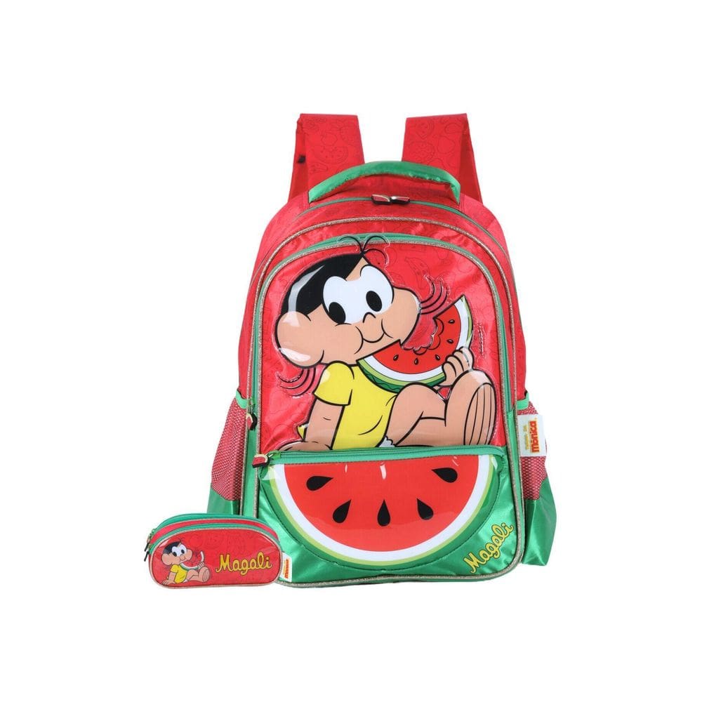 Kit Turma Da Monica Mochila + Estojo Triplo - Vermelho