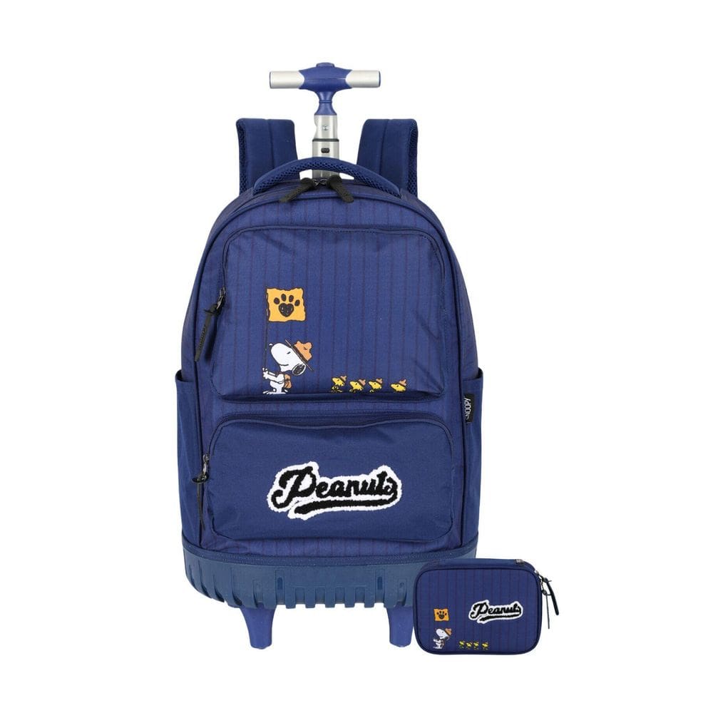 Kit Escolar Snoopy Mochila De Rodinhas + Estojo Box - Azul