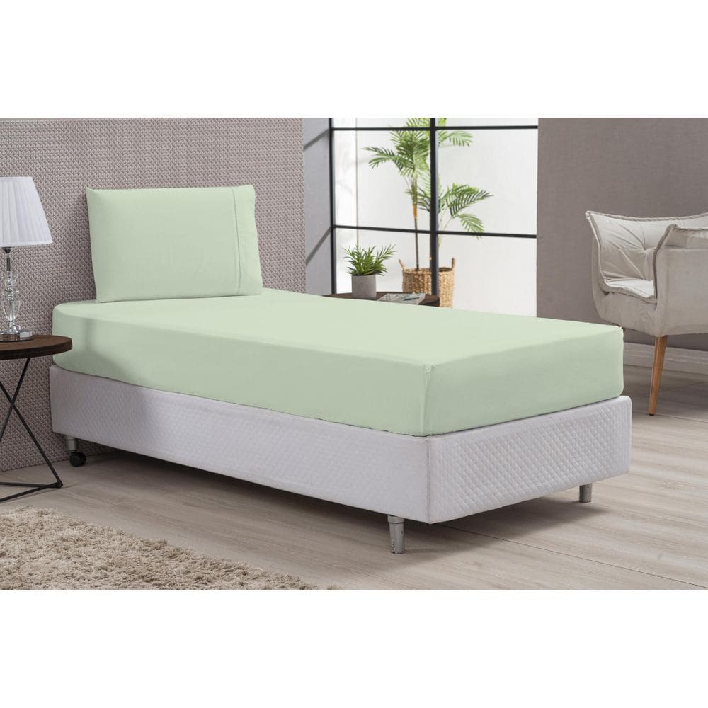 Kit Lençol Algodão E Fronha Solteiro Percal 180 Fios Verde