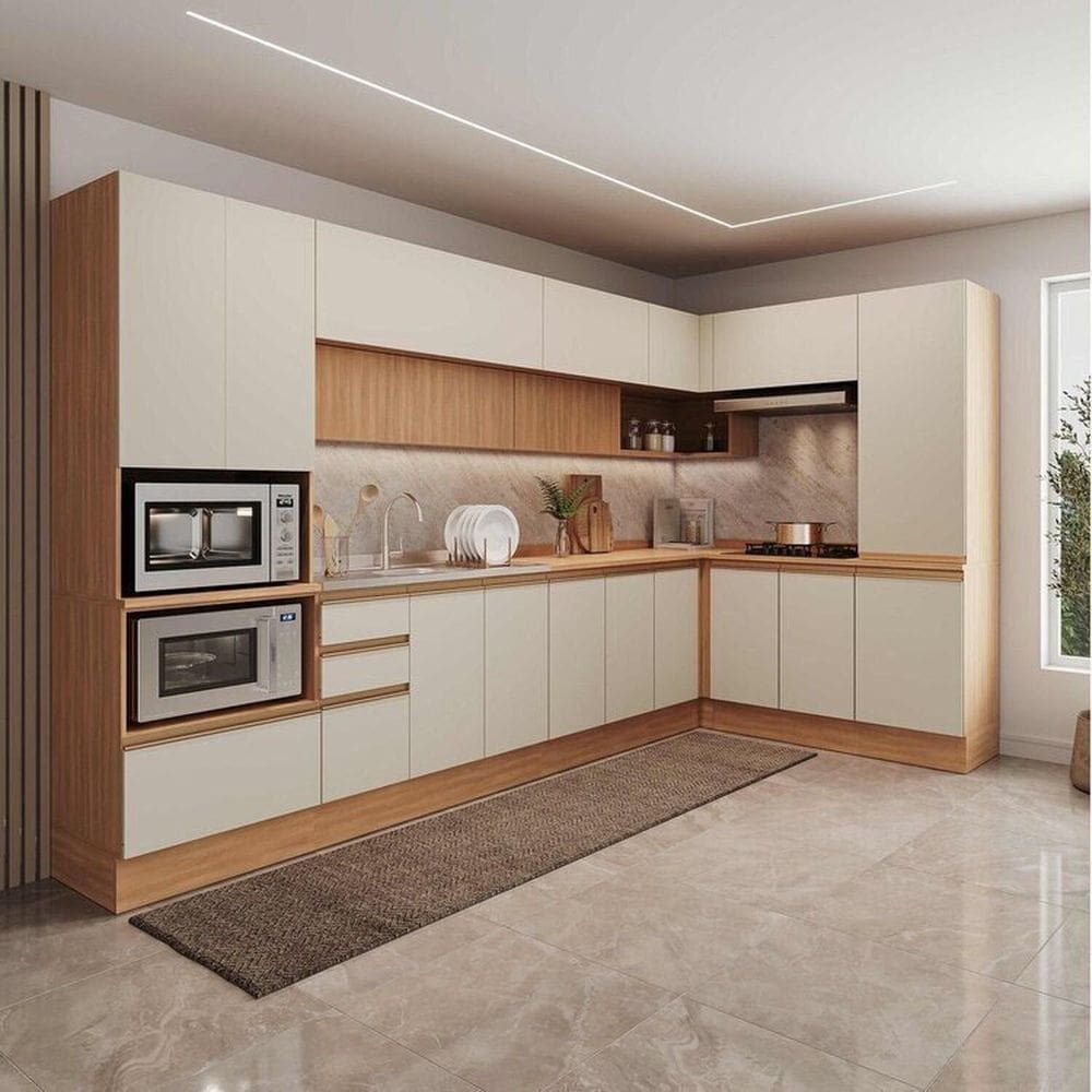 Cozinha Modulada 10 Peças com Armários, Balcões, Torre Quente e Paneleiro Aroeira Cabecasa Madeirama Cinza Sereno