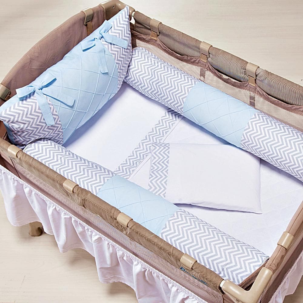 Protetor Para Berço Desmontável 3 Peças Chevron Azul Claro