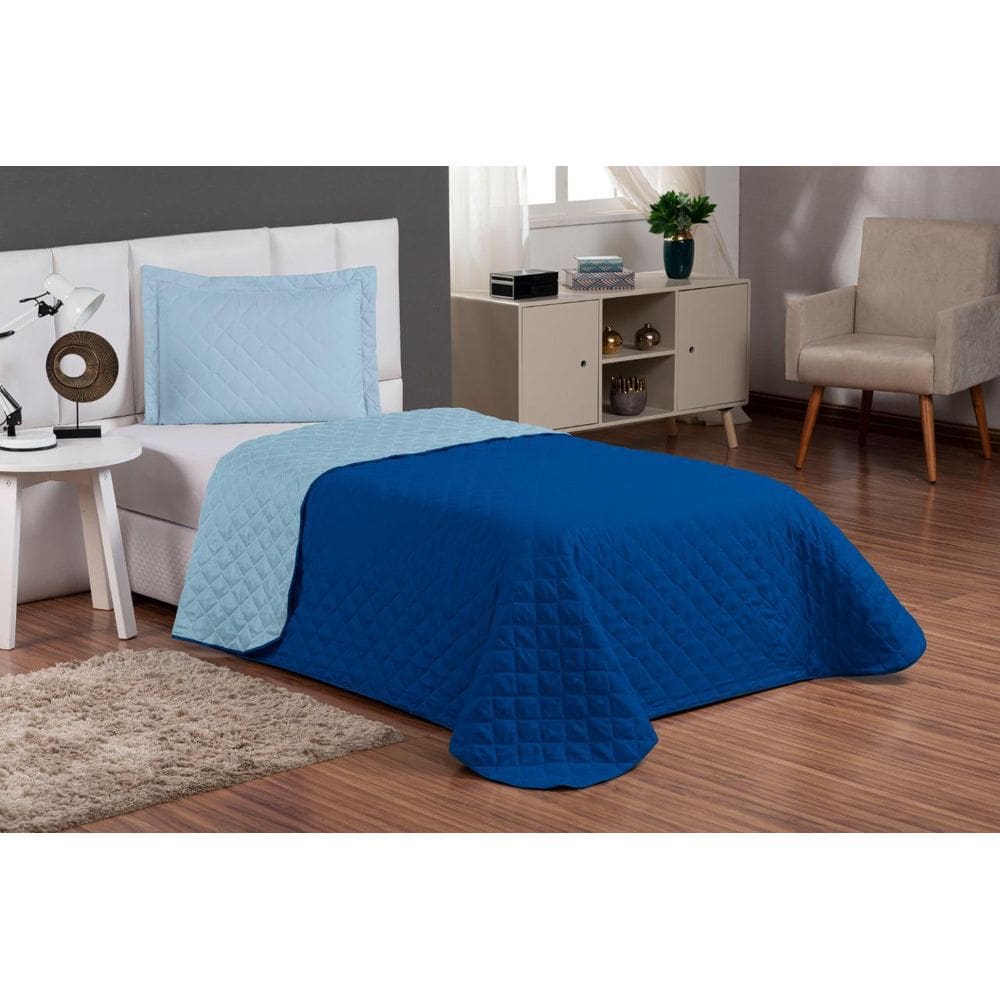 Cobre Leito Solteiro Infantil 2 Peças Azul Royal/Azul Claro