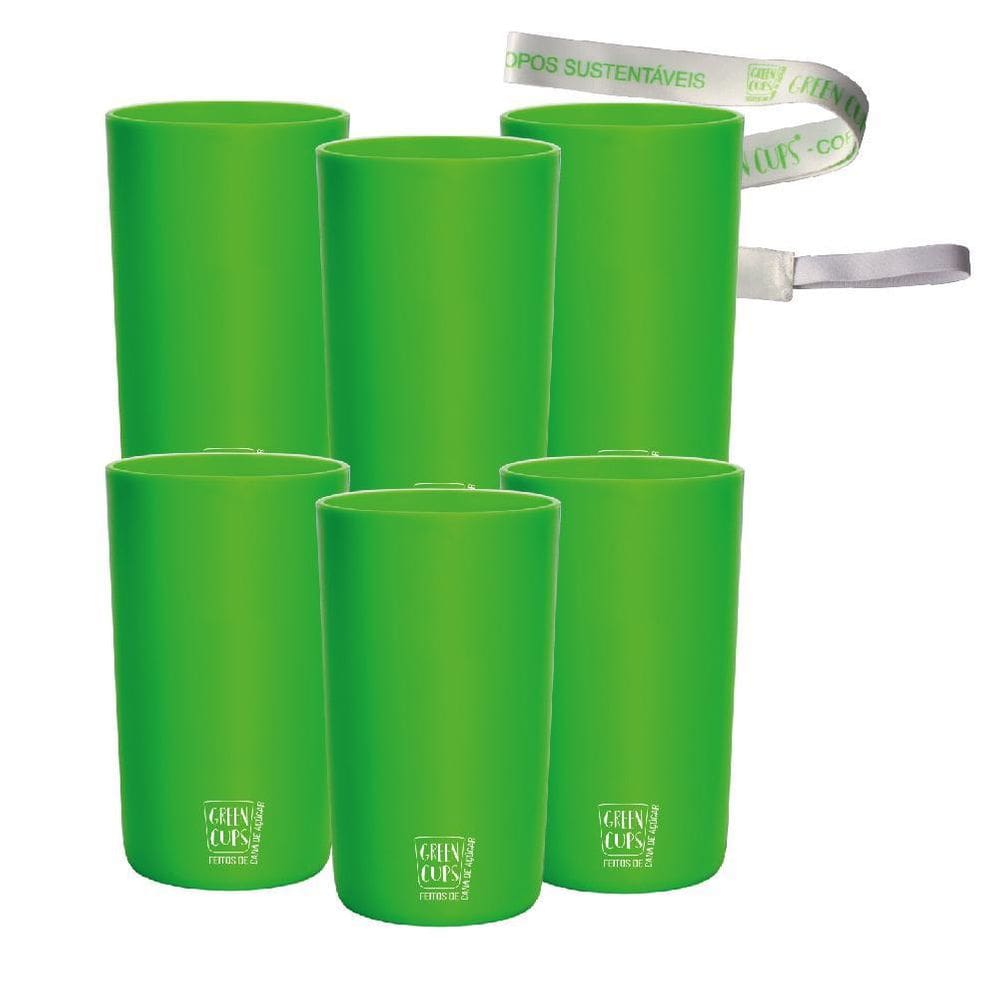 Kit 6 Copos Eco Verde Com Cordão Green Cups 500 Ml