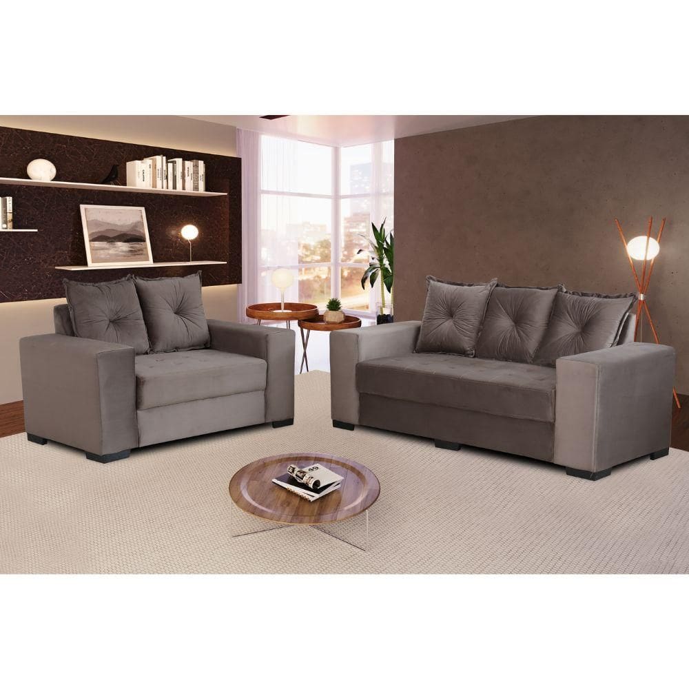 Conjunto de Sofá 3x2 Lugares Cinza Siena Design Estofados
