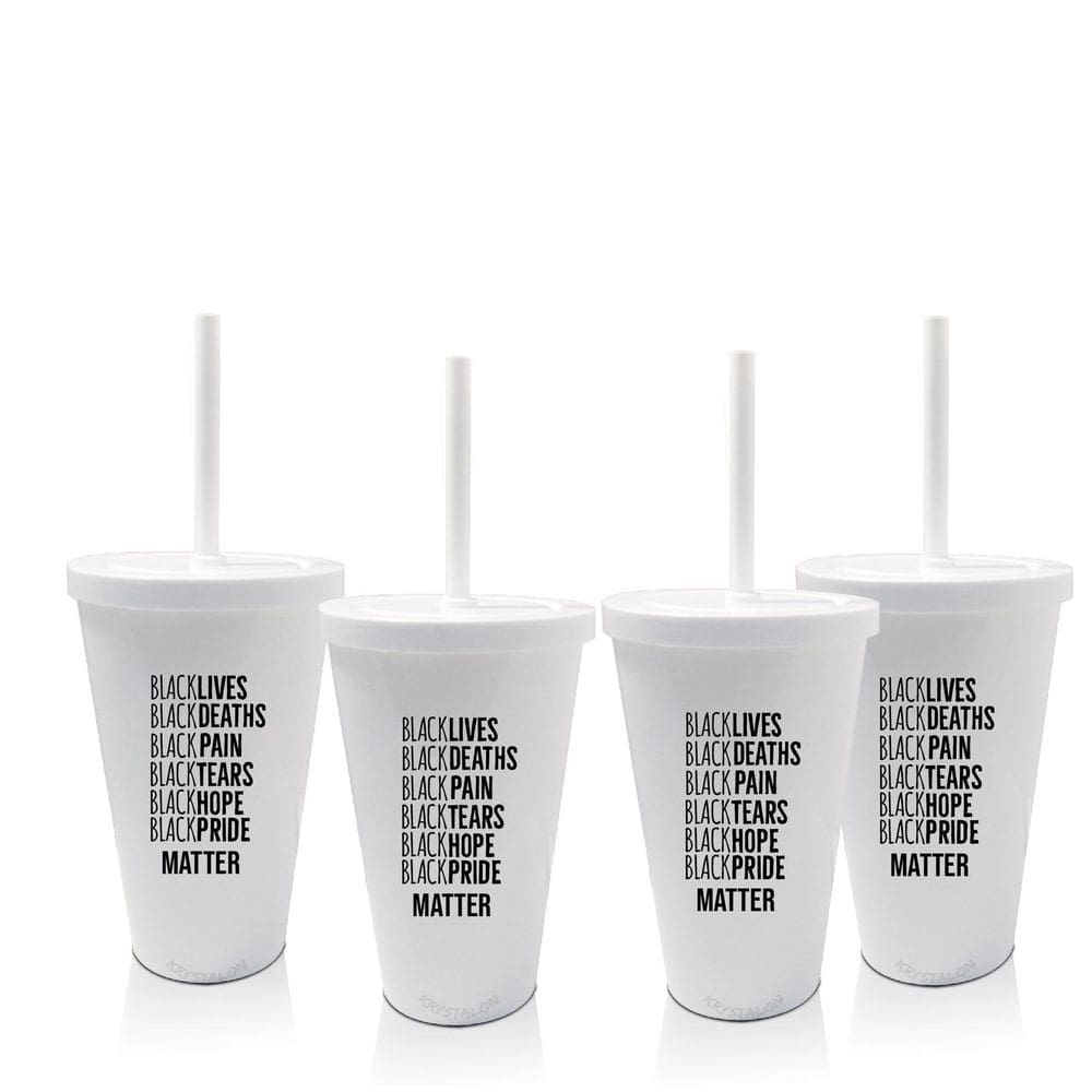 Kit 4 Copos Com Tampa E Canudo Branco Lista Black Lives