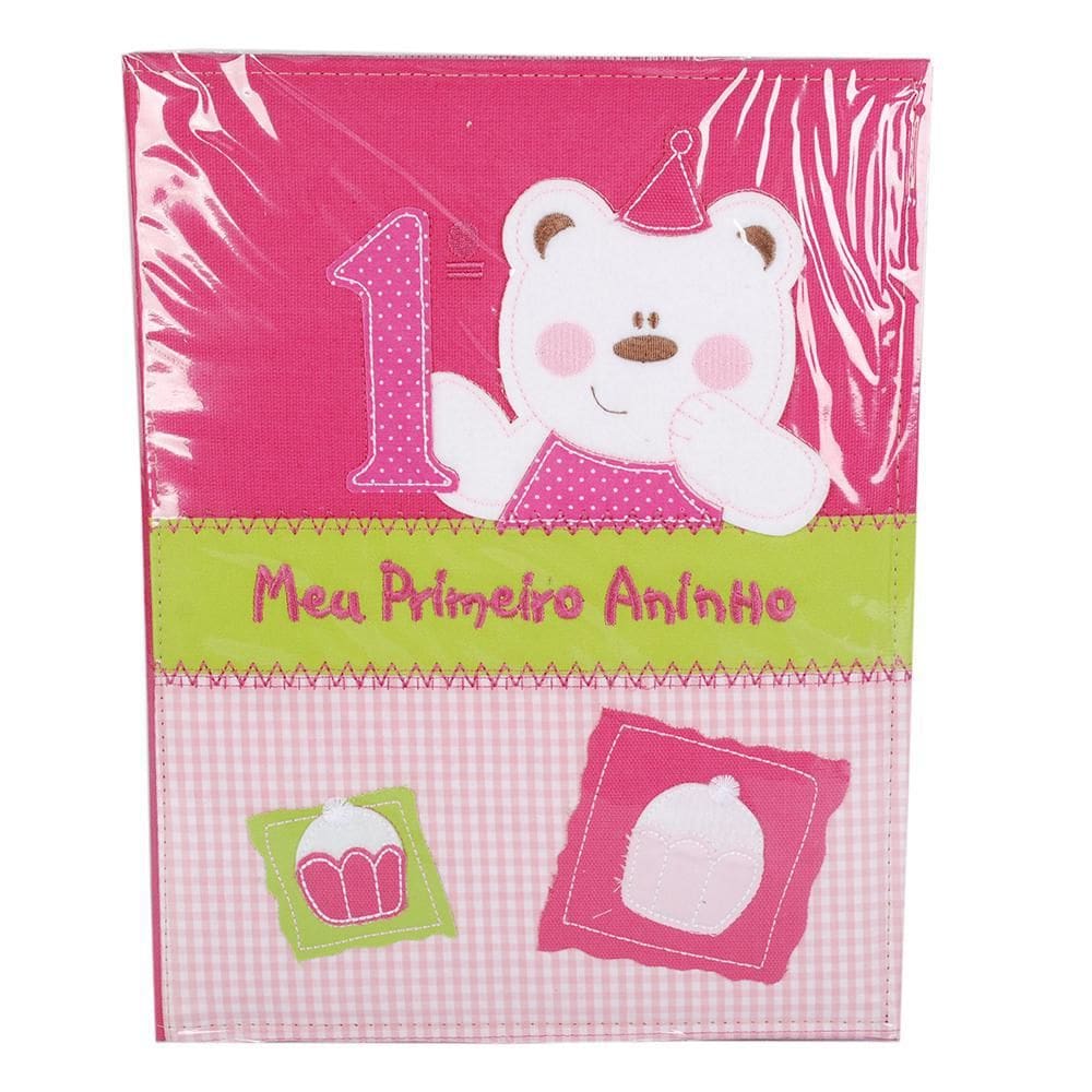 Álbum 240 Fotos 10X15 Bebe Bordado Meu 1º Aninho Rosa