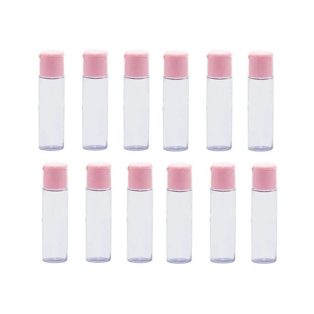 Kit 12 Frascos Pvc Transparente 15 Ml Tampa Flip Top Rosa