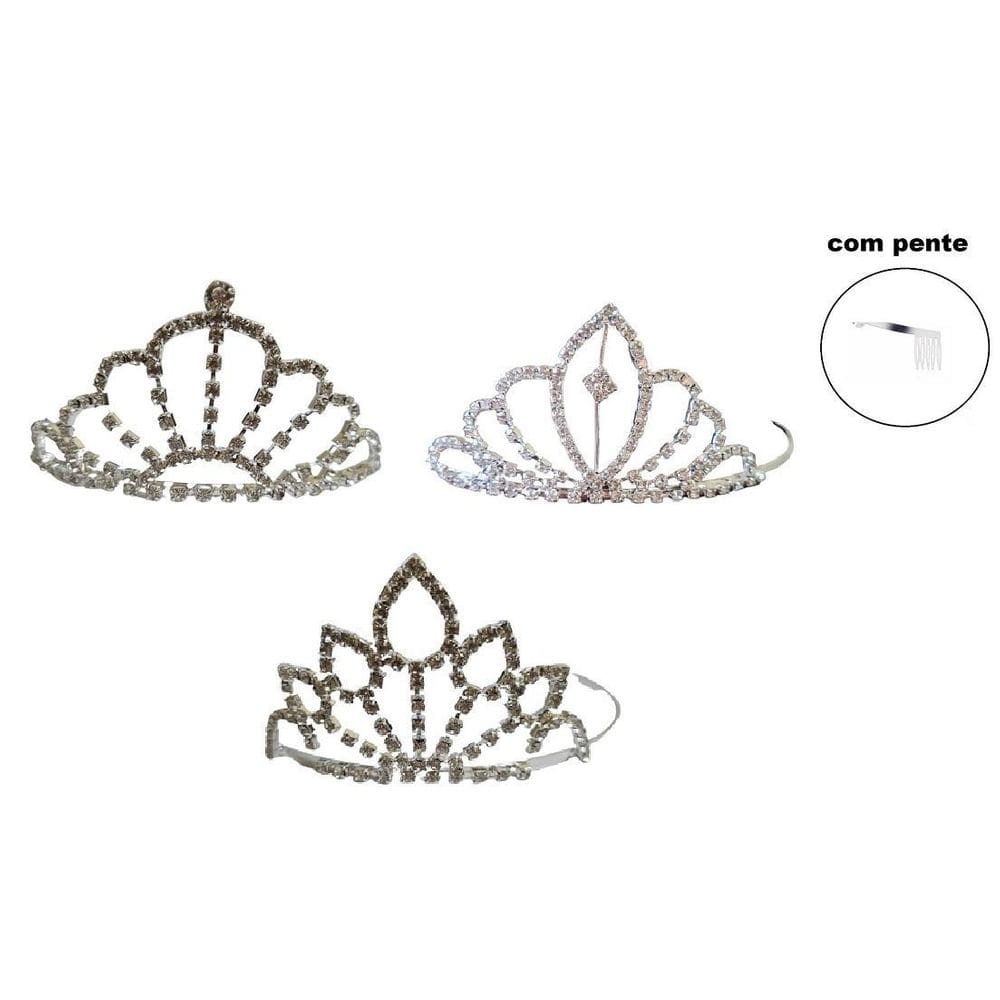 Coroa Tiara Com Pente Strass Princesa Daminha Fantasia
