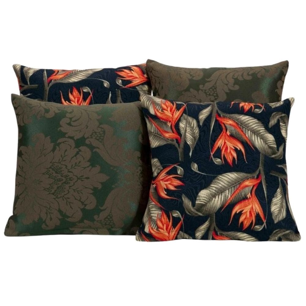 Kit 4 Capas De Almofada Para Sofá Estampa Tabaco Com Verde