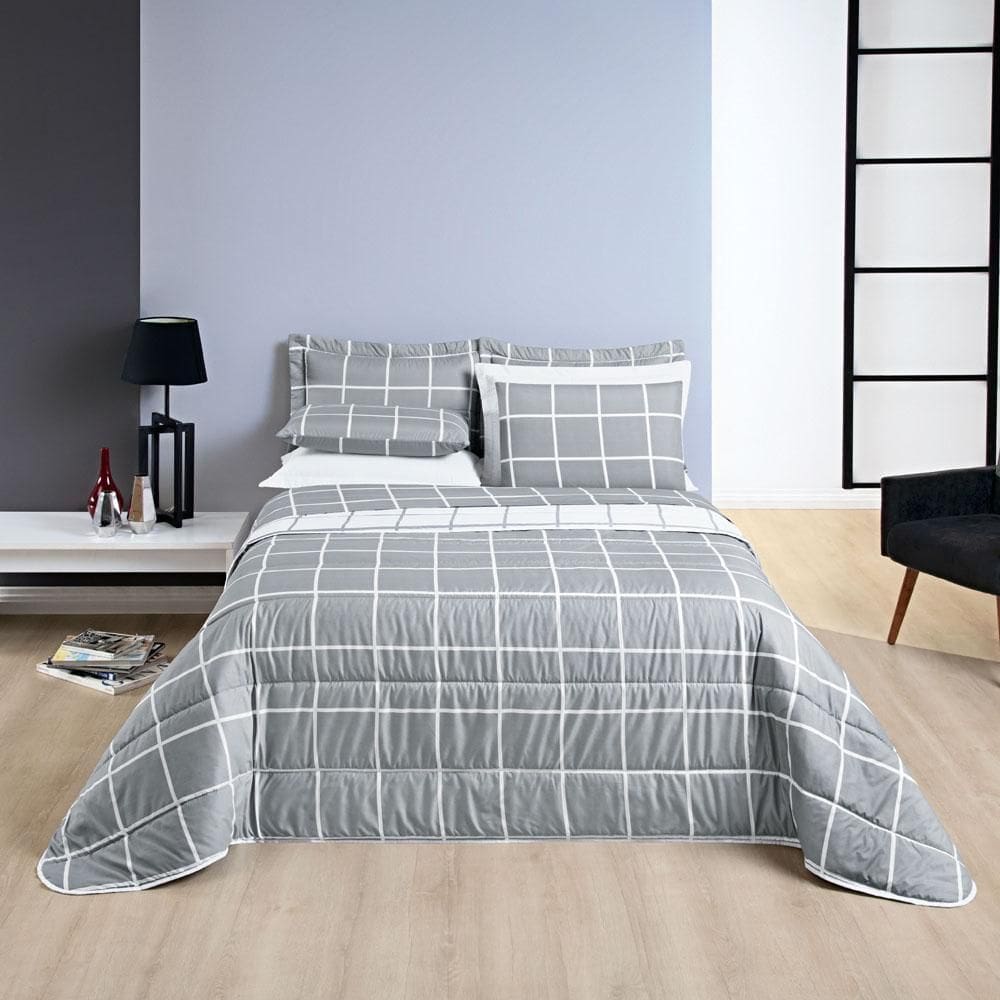 Kit Cobre Leito Brooklyn Queen Micropercal 3Pçs Cinza