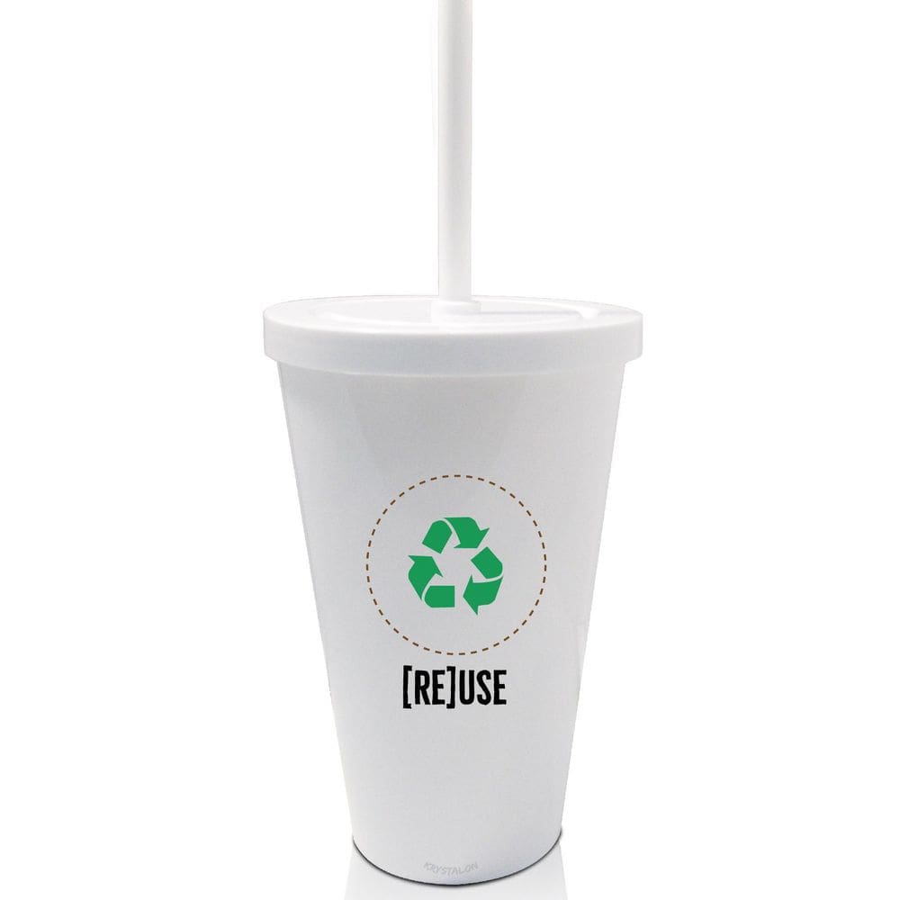 Kit 2 Copos Com Tampa E Canudo Branco Reuse Um Copo