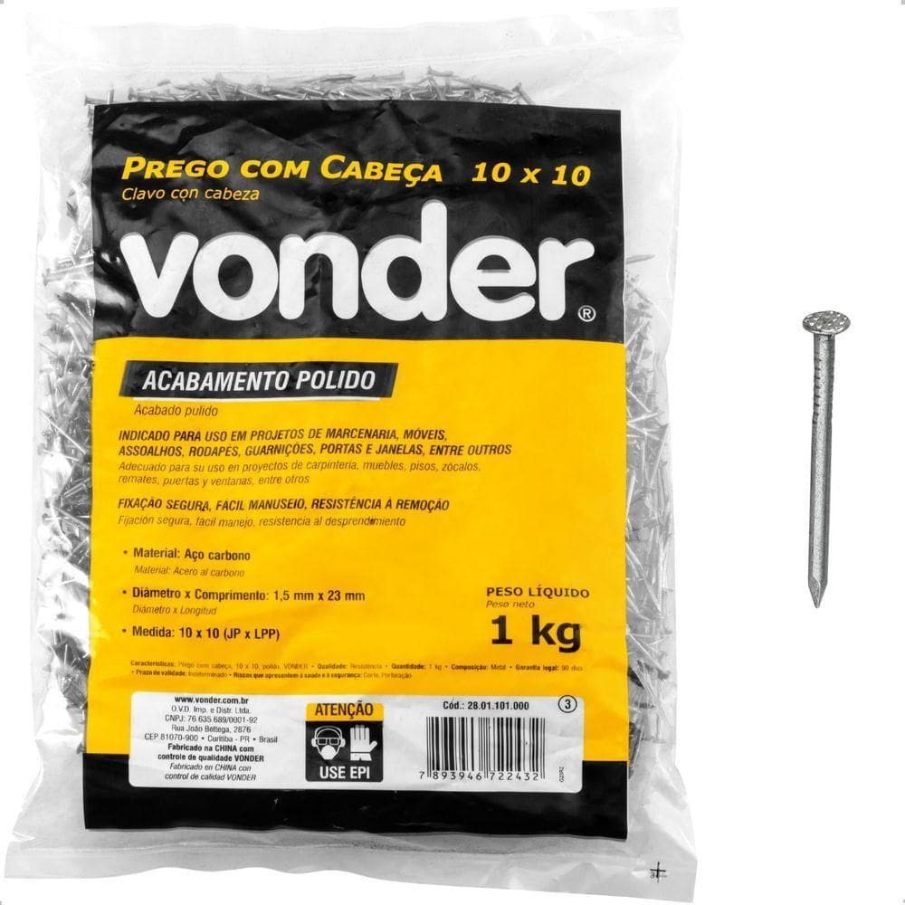 Prego Com Cabeça 10 X 10 (7-8 X 17) Polido 1 Kg Vonder