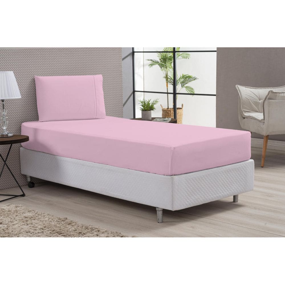 Kit Lençol Algodão E Fronha Solteiro Percal 180 Fios Rosa