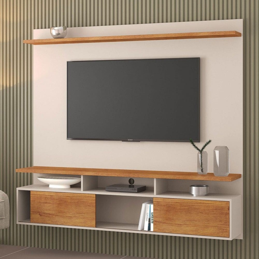 Painel para TV Até 70 Polegadas Adrian 2 Portas 1 Prateleira Off White/Marrom - Viero Móveis