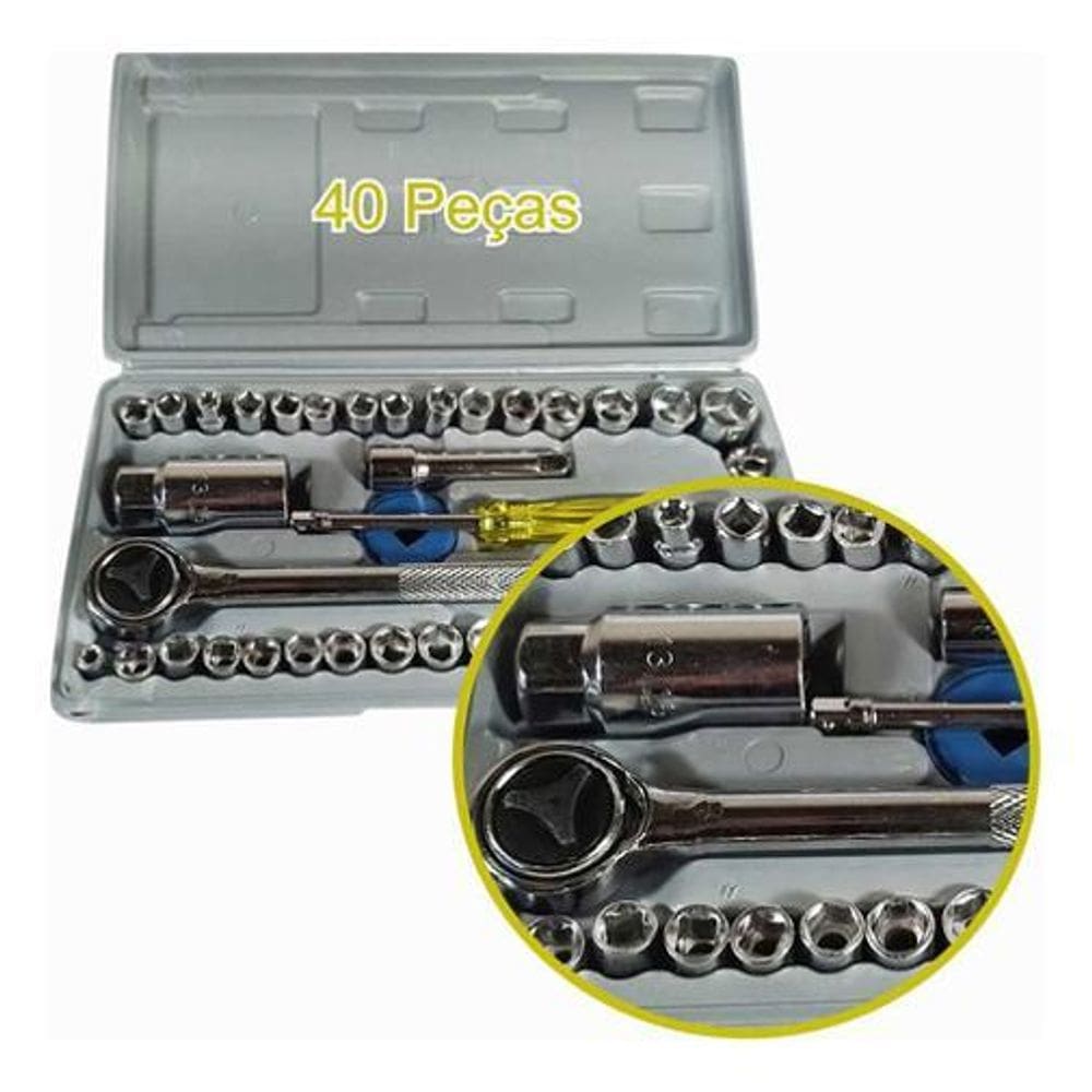 Jogo Soquete Sextavado Kit 40 Peças Reparo Carro Moto