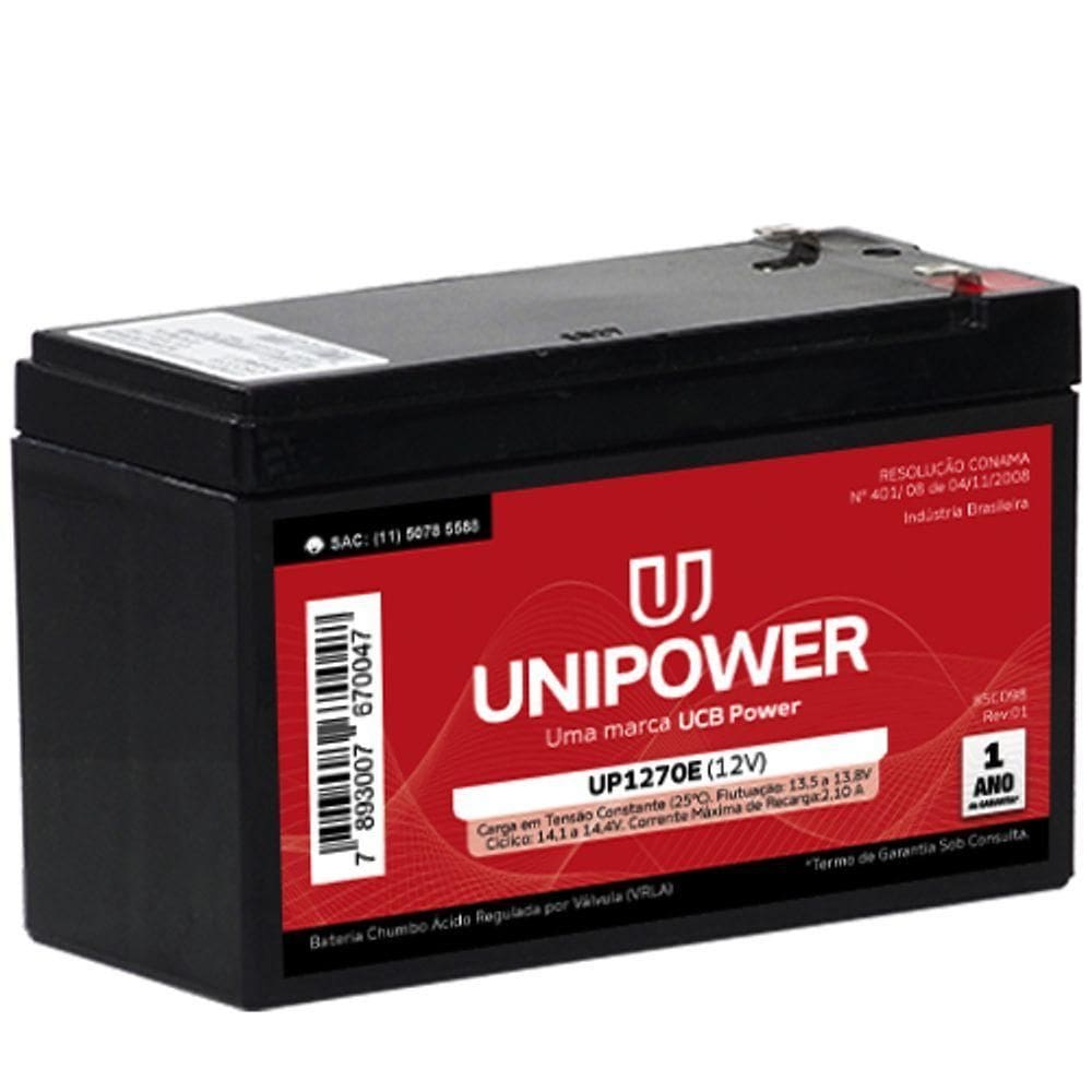 Bateria Estacionária Selada Vrla 12v 7,0ah (up1270e) F187 [f018]