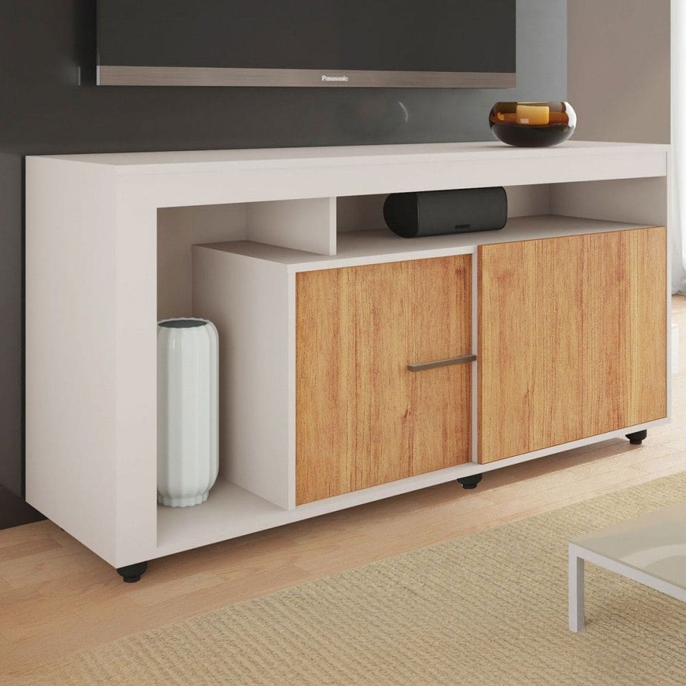 Rack para TV Até 40 Polegadas Personale 2 Portas Off White/Marrom - Viero Móveis