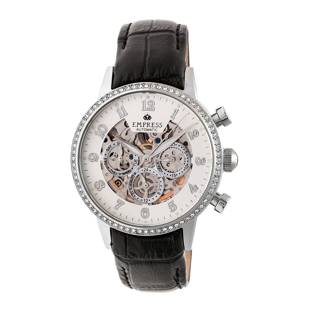Relógio Empress Beatrice EMPEM2001 Pulseira de couro prateada/preta