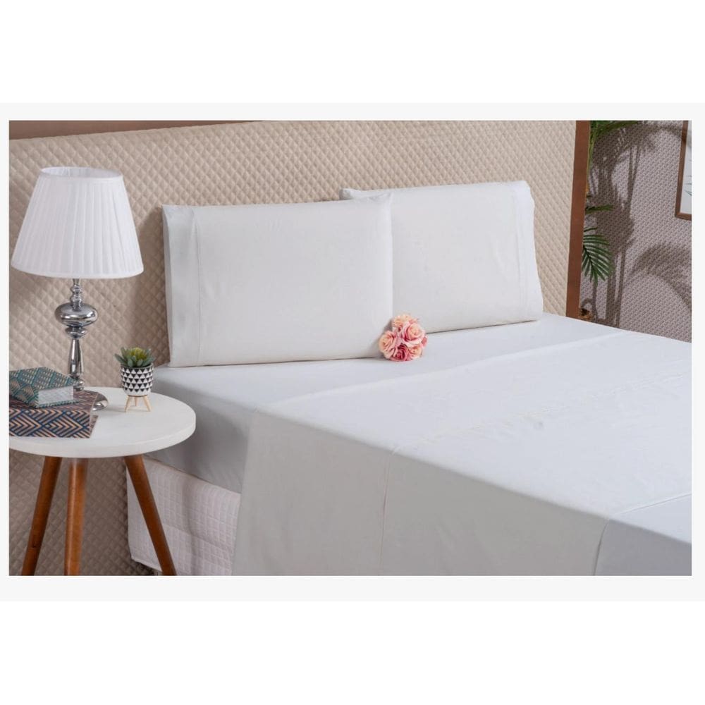 Kit Lençol E Fronha Algodão King 4 Peças 200 Fios Branco