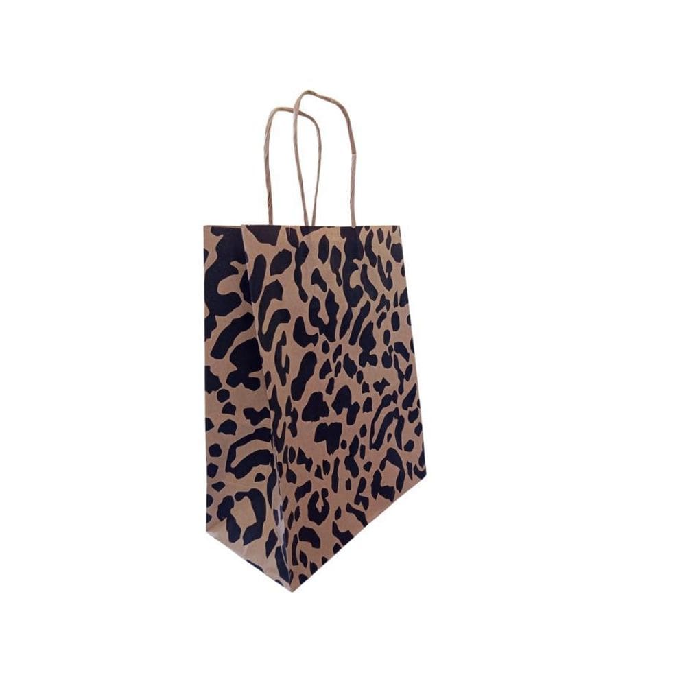 Kit 10 Sacola De Papel Kraft Estampa De Onça 30,5X11,5X38 Cm