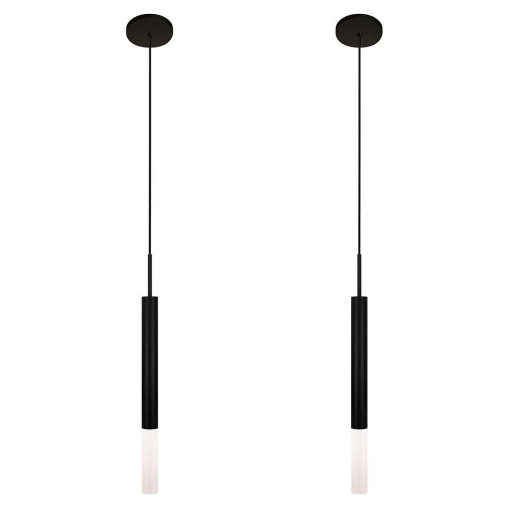 Kit 2 Luminárias Teto Pendente Tubo Difusor Balcão Preto