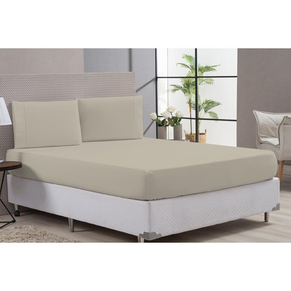 Lençol Casal Padrão Algodão 3 Peças Avelã Hotel Hospedaria