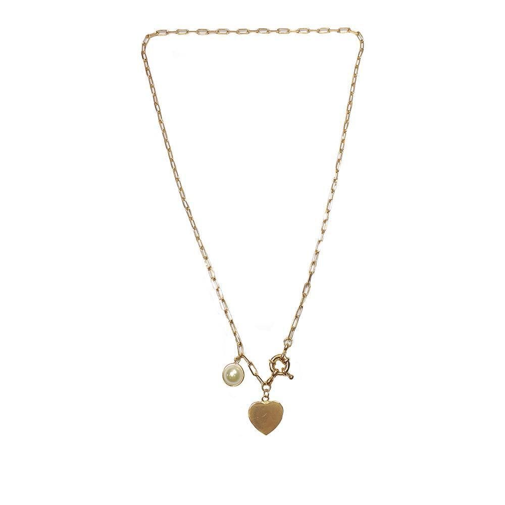 Colar Curto Armazem Rr Bijoux Pérola E Coração Dourado
