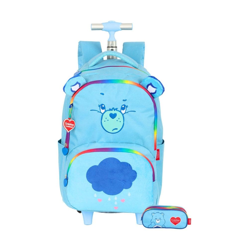 Kit Ursinhos Carinhosos Mochila Rodas + Estojo Triplo - Azul