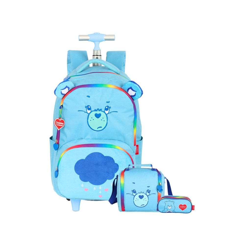 Kit Ursinhos Carinhosos Mochila Roda Lancheira Estojo - Azul
