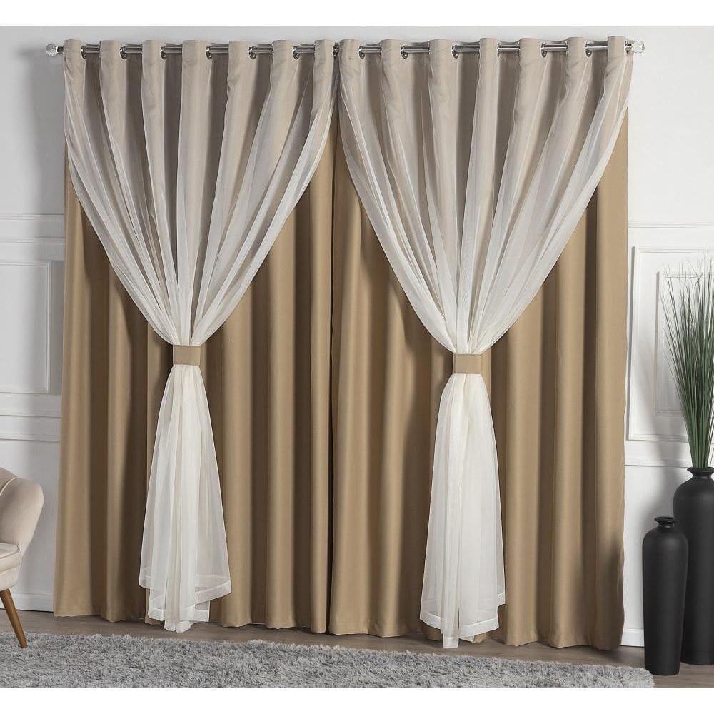 Cortina Blackout Com Voil 4,00X2,50 Avelã Quarto Sala