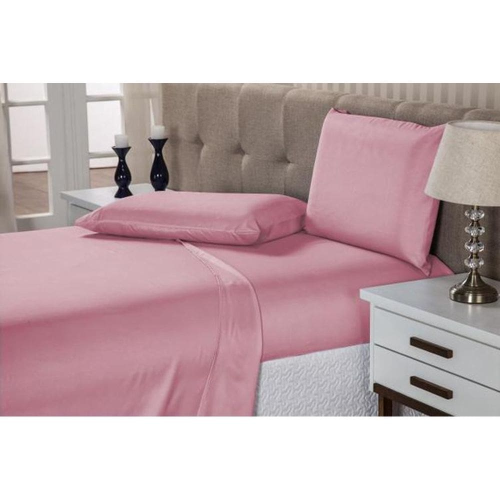 Jogo De Lençol Casal Linha Charme Para Cama Box 3 Peças Rosa