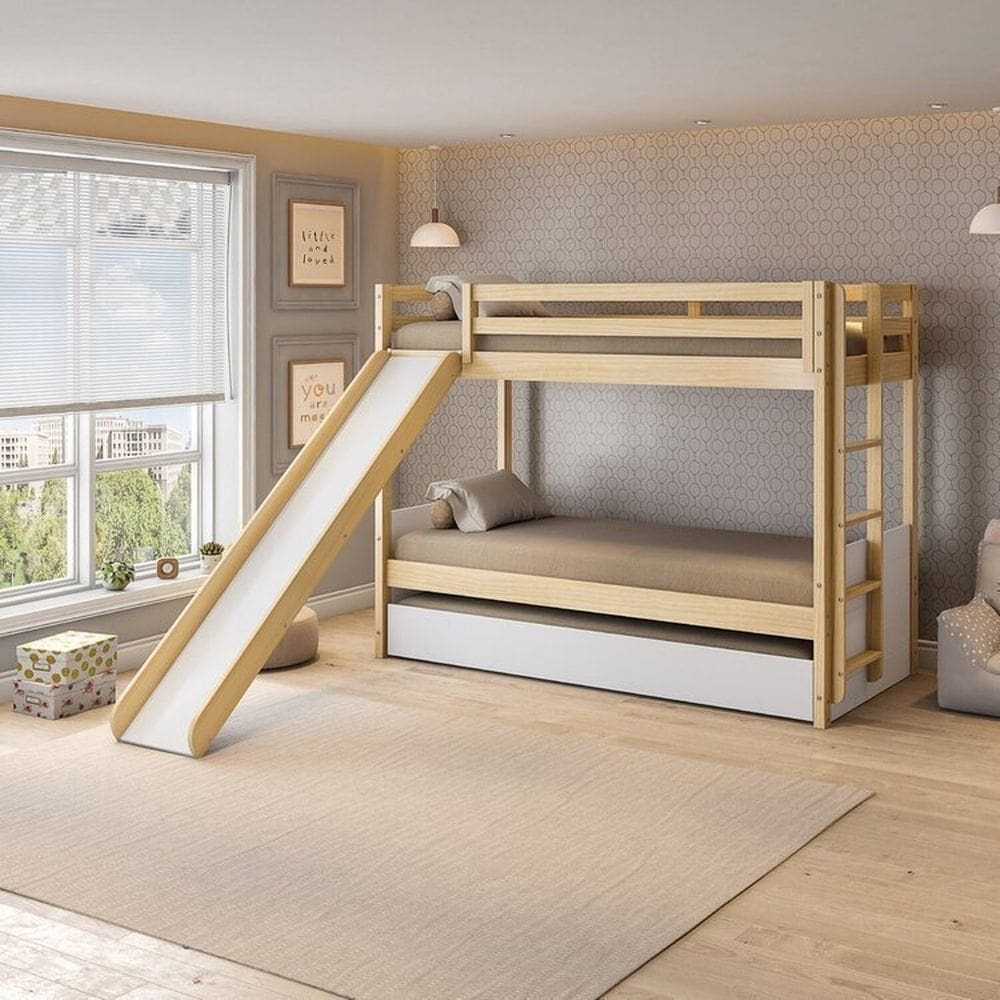 Treliche Infantil com Escorregador New Garden Casatema Natural/Branco