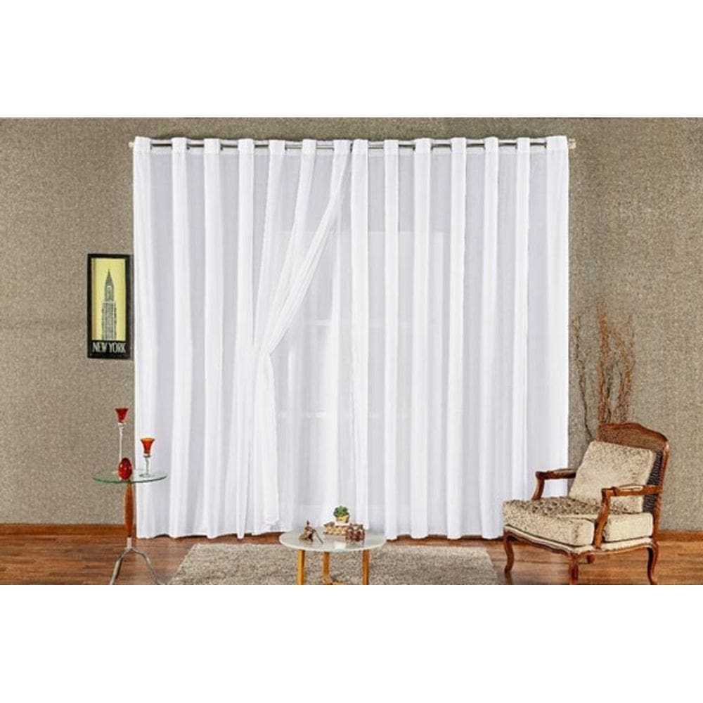 Cortina Sala Voal Liso Com Forro Em Tecido Branco 4,00X2,50