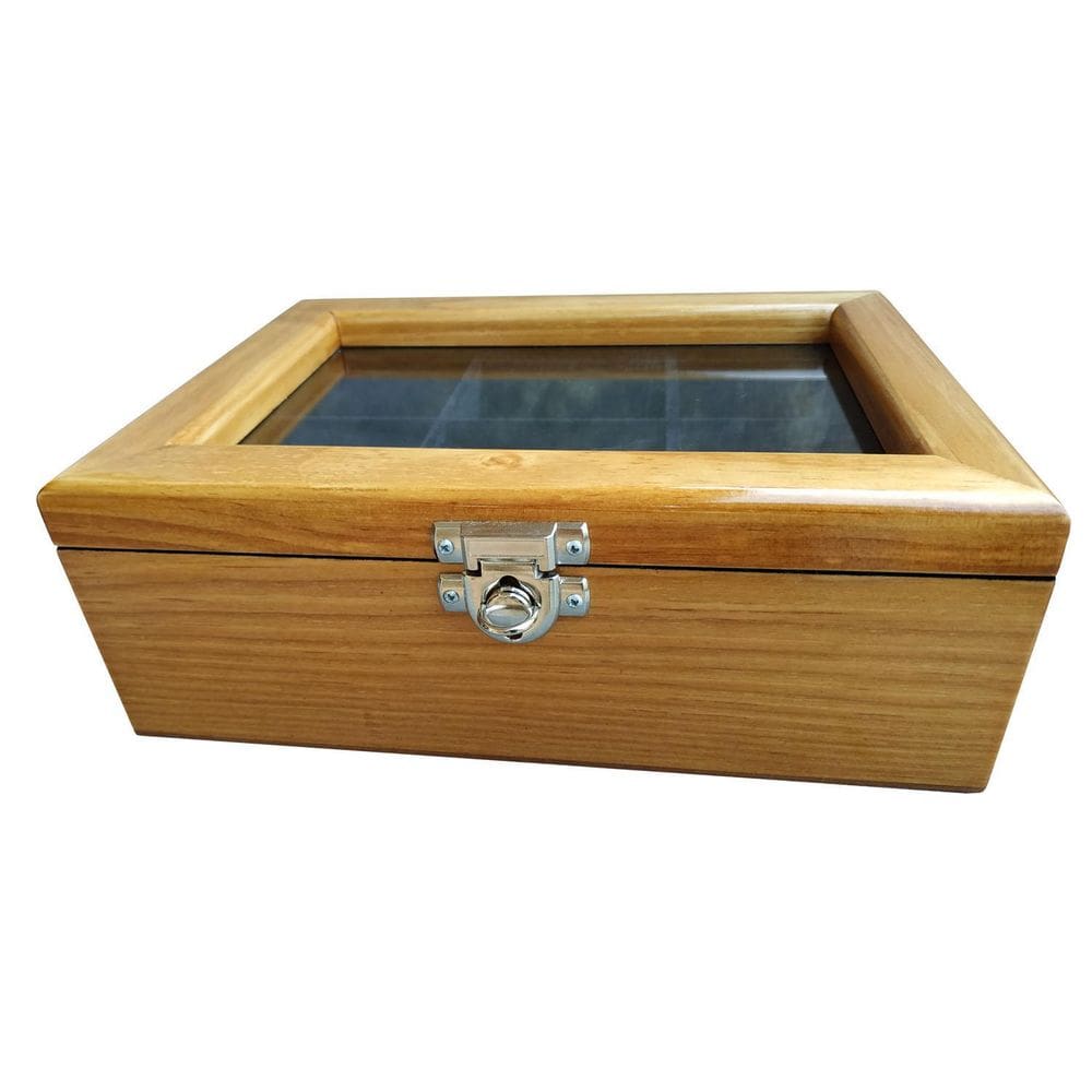 Caixa/Estojo Para 06 Relógios MADEIRA - Cerejeira Flocado de Preto