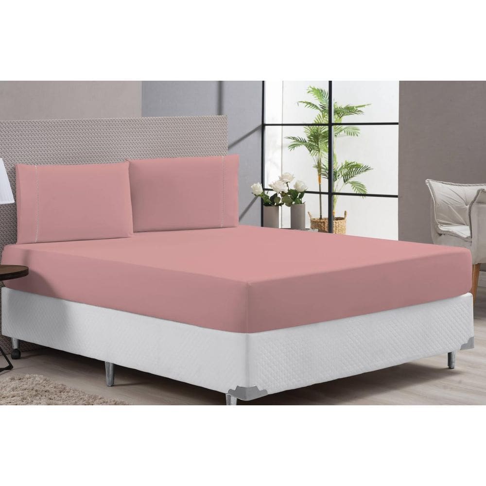 Lençol Cama King Size Cor Rosê Macio 400F 3 Peças
