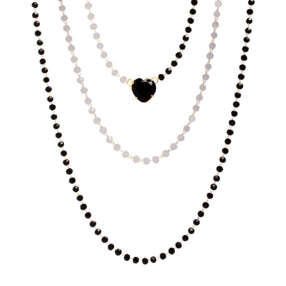 Colar Triplo Armazem Rr Bijoux Preto E Branco Coração