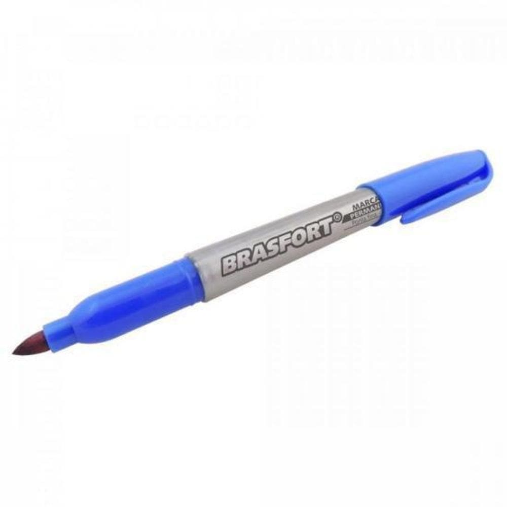 Caneta Marcador Permanente Ponte Fina Azul Brasfort 12 Itens
