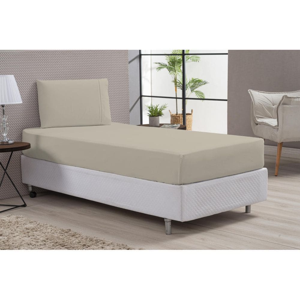 Kit Lençol Algodão E Fronha Solteiro Percal 180 Fios Avelã