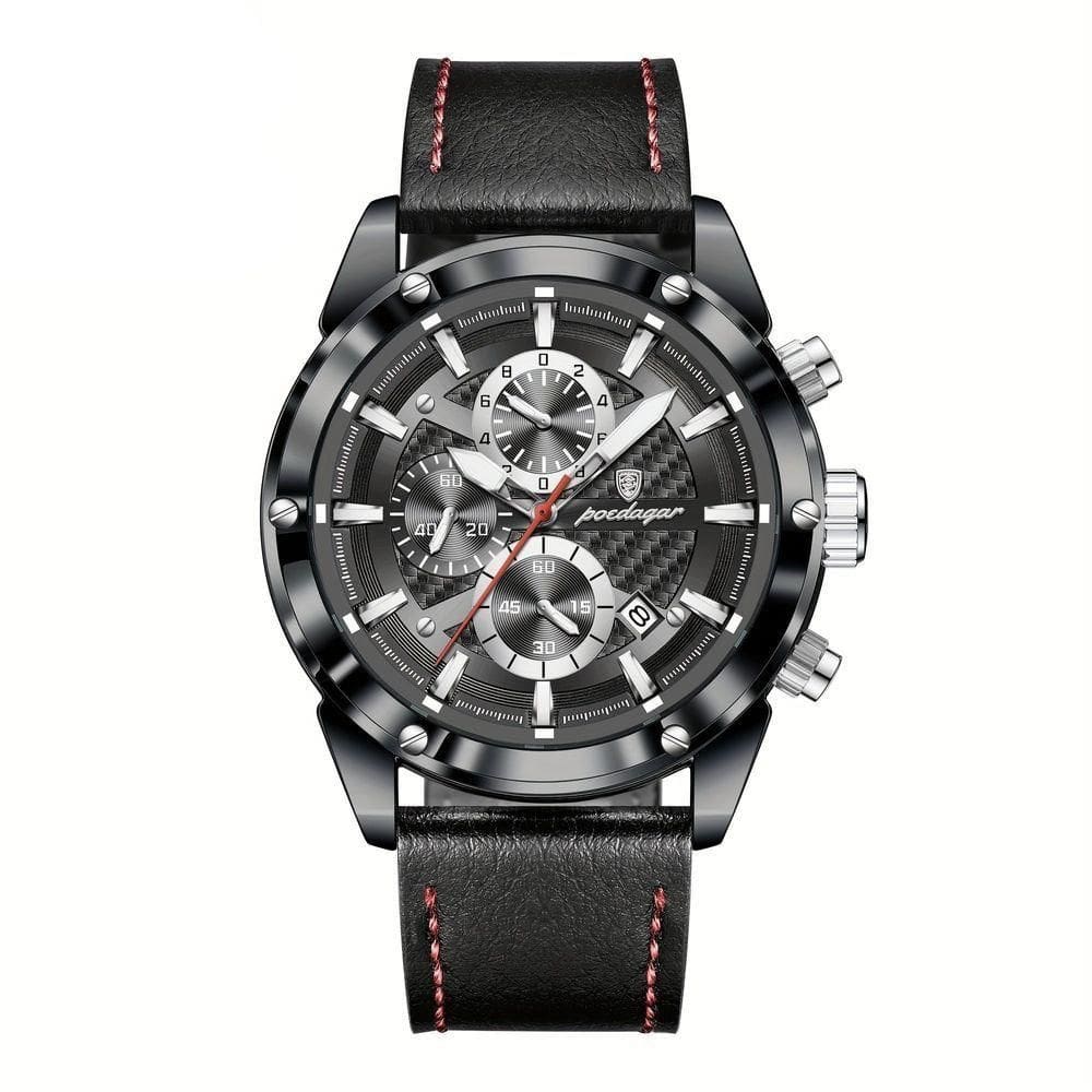 Relógio De Pulso Masculino Com Movimento Quartzo Design Esportivo Preto Vermelho