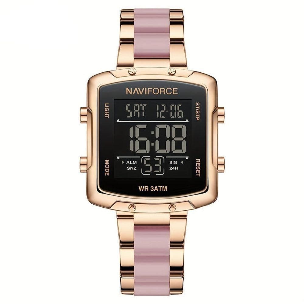 Relógio Digital Feminino Fashion Design Simples Quadrado Em Aço Inoxidavel Rosa Rosa