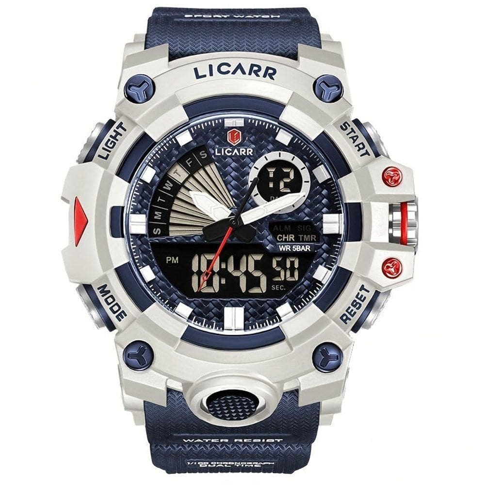 Relógio Licarr Top Luxury - Cronômetro à Prova D`água, Quartzo 9532 Branco Azul