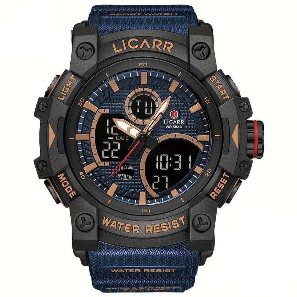 Relógio Desportivo Digital Masculino Duplo Display A Prova De água 5atm Estilo Casual Rosa Azul