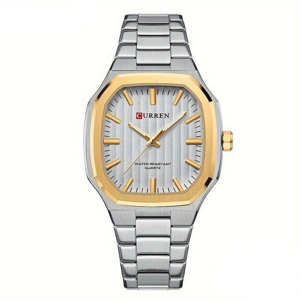 Relógio De Pulso Masculino Minimalista Quadrado De Quartzo De Aço Inoxidável Prateado