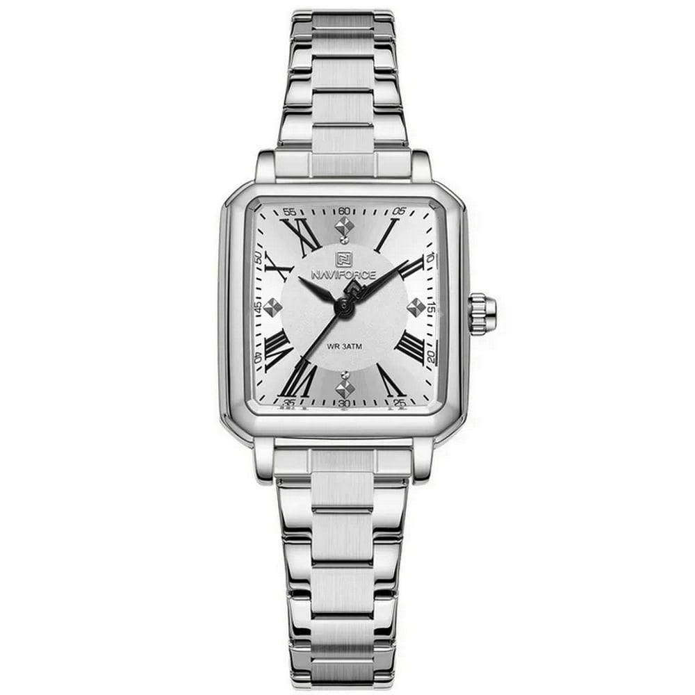 Relógio Feminino Design Sofisticado Quartzo Em Aço Inoxidável À Prova Da Água Casual Branco Prata