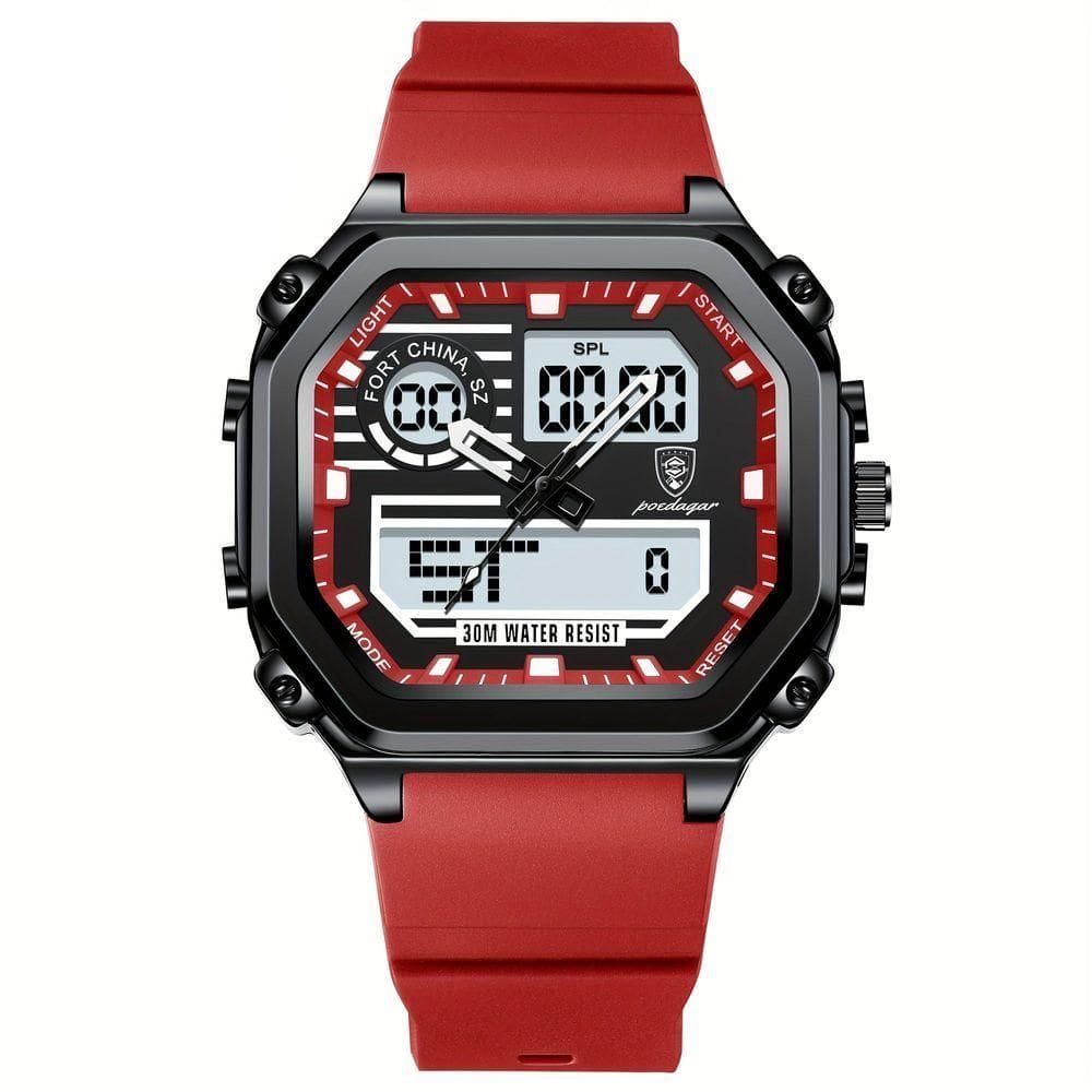 Relógio Esportivo Masculino Pulseira Em Silicone Display Híbrido Digital Analógico Vermelho