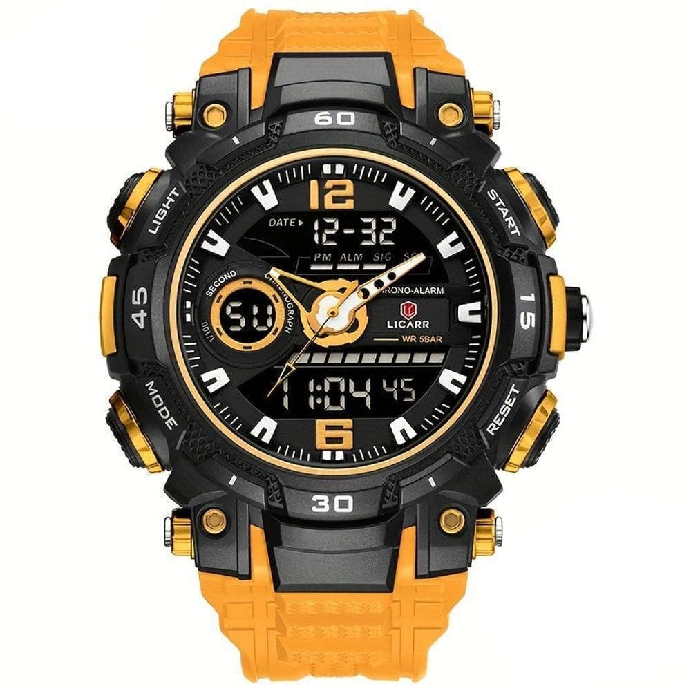 Relógio De Pulso Masculino Digital Led Multifuncional Desportivo De Quartzo Preto Laranja