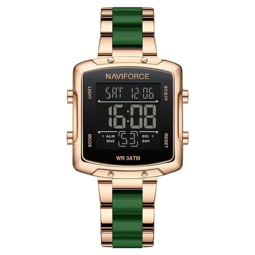 Relógio Digital Feminino Fashion Design Simples Quadrado Em Aço Inoxidavel Rosa Verde